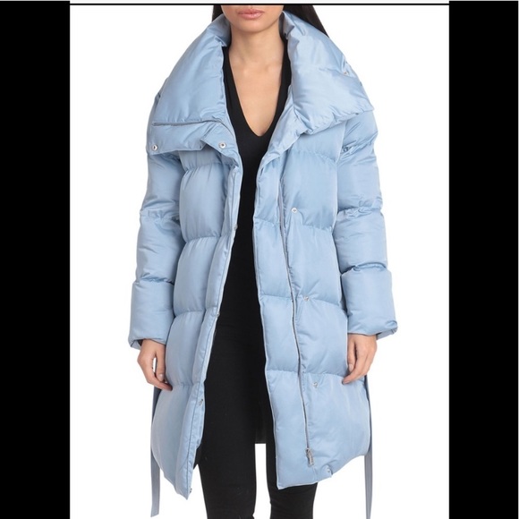 Avec Les Filles Down Puffer Coat Zip Belt Parka Oversized Shawl Hood Collar Lg - Picture 3 of 9